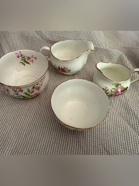 Porcelain Floral Creamer & Sugar Dishes - all 4